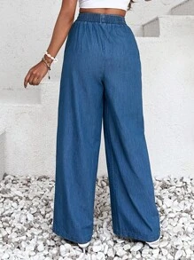 EURMUSE Textured Blue Pants With Elastic Waist - Blue - View 2