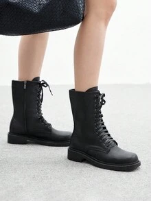 CUCCOO BIZCHIC 女士系带中筒靴，通勤风格 - 黑色 - 查看 3