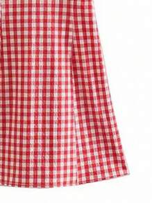 SHEIN New Style Plaid Sweet Cinched Waist Sleeveless Spaghetti Strap Dress For Women - Red - View 3