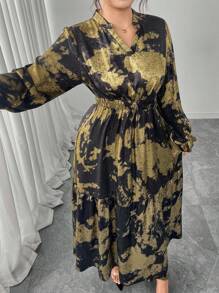 Modelyn Plus Size Shiny Long Sleeve Dress Fall Cloth For Women - Multicolor - View 4