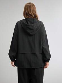 Comfylo 大码休闲户外纯色连帽风衣 - 黑色 - 查看 3