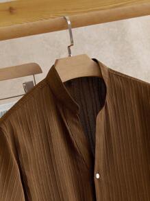 HIMLAND 2pcs Men's Casual Stand Collar V-Neck Short Sleeve Shirt Top And Bottom Set, Linen Summer Set, Old Money, Cozy Outfits