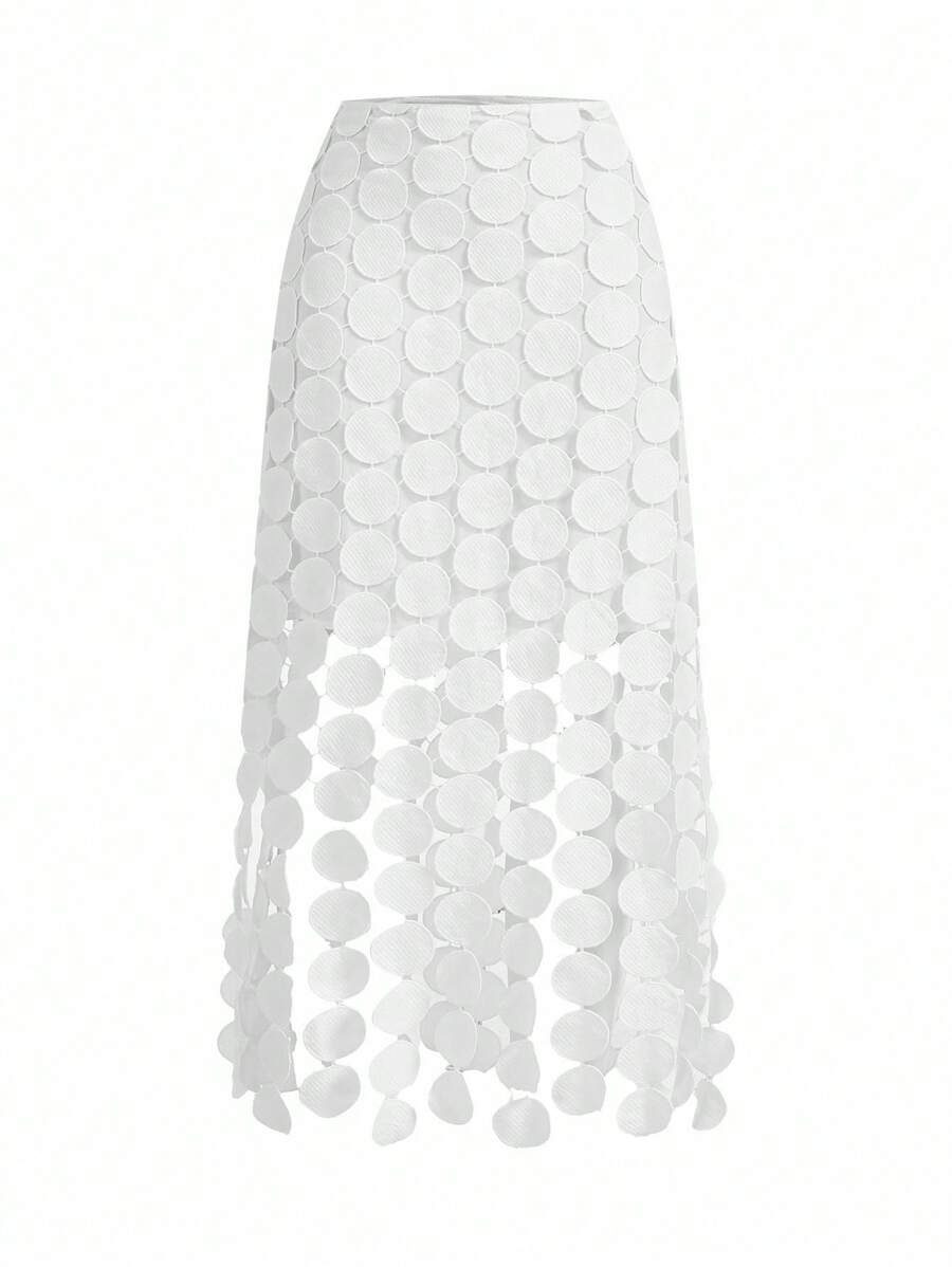 Anewsta Laser Cut Multi Circle Double Layered Skirt - White - View 1
