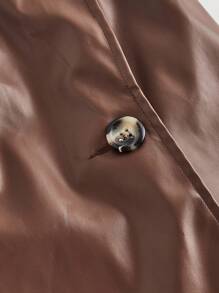 SHEIN MOD 加大码复古棕色百搭 PU 皮革无袖风衣，教师优雅款 - 棕色 - 查看 3