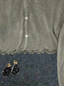 INAWLY Cárdigan casual de mujer con botones y volantes en el borde, para otoño e invierno - verde menta - Ver 3