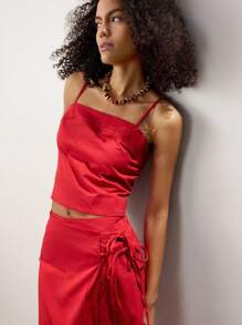 Maija Women's Solid Color Camisole Tank Top, Fashionable For Summer - Red - View 4