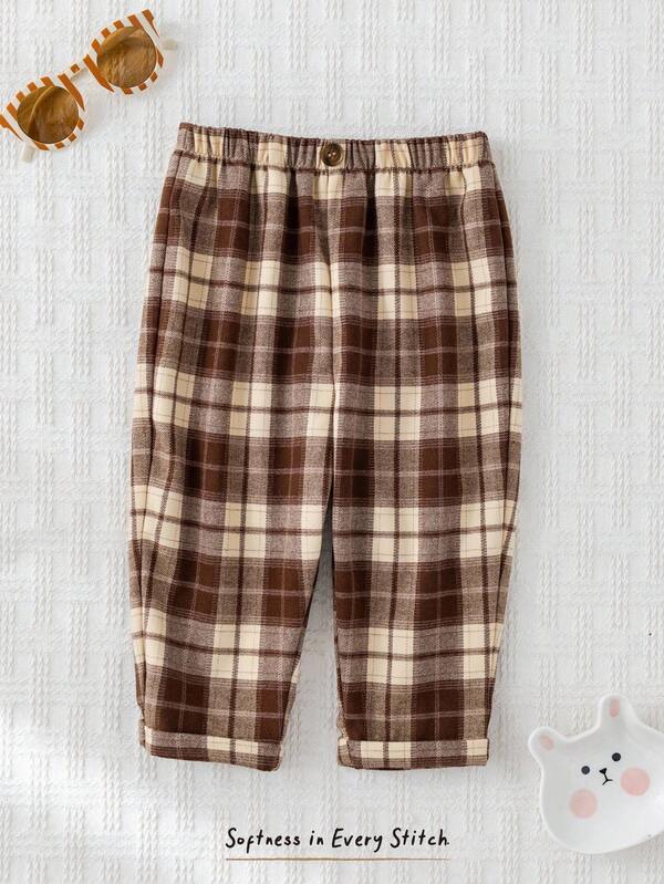 Cozy Pixies Baby Boy Colorful Plaid Elastic Waist Casual Pants, Versatile & Comfortable Fall Winter
