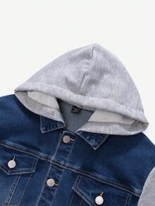 2Pcs Tween Boy Fashion Casual Y2k Vintage Cool Street Returns To School College Two Pieces Set Of Basic Simple Blue Denim With Grey Knitted Hooded Long-Sleeved Jacket And Basic Simple Comfortable And Stretch Skinny Jeans For Kids Clothes Tween Boy Soft Dailywear And Kids Winter And Fall Rave Outfits Festival And Outfits Streetwear School Clothes