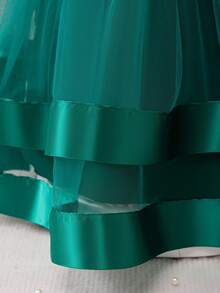 Glamorique Kids Elegant And Cute Baby Girl Dress, Dark Green Color, Sleeveless, With Bowknot, Puffed Cake Style, Perfect For Christmas Party Or Formal Occasions