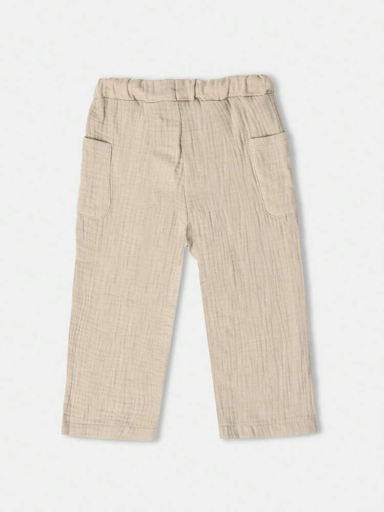 Textured Linen Feel Pull On Pants With Drawstring Waist