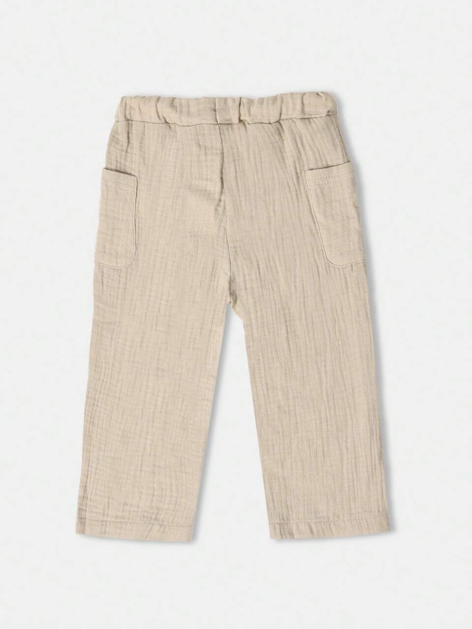 Textured Linen Feel Pull On Pants With Drawstring Waist
