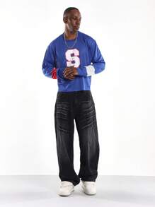 Áo thun dài tay kiểu dáng thể thao SUMWON bằng lưới, thiết kế số lớn thêu phía trước, cổ tròn, chất liệu nhẹ, phù hợp với đội tuyển đại học, phong cách đường phố thường ngày. - Màu xanh lam - Xem 6