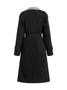 Ellevyn Women's Contrast Color Collar Raglan Sleeve Double-Breasted Belted Trench Coathalloween In Fall/Winter - Black and White - View 2