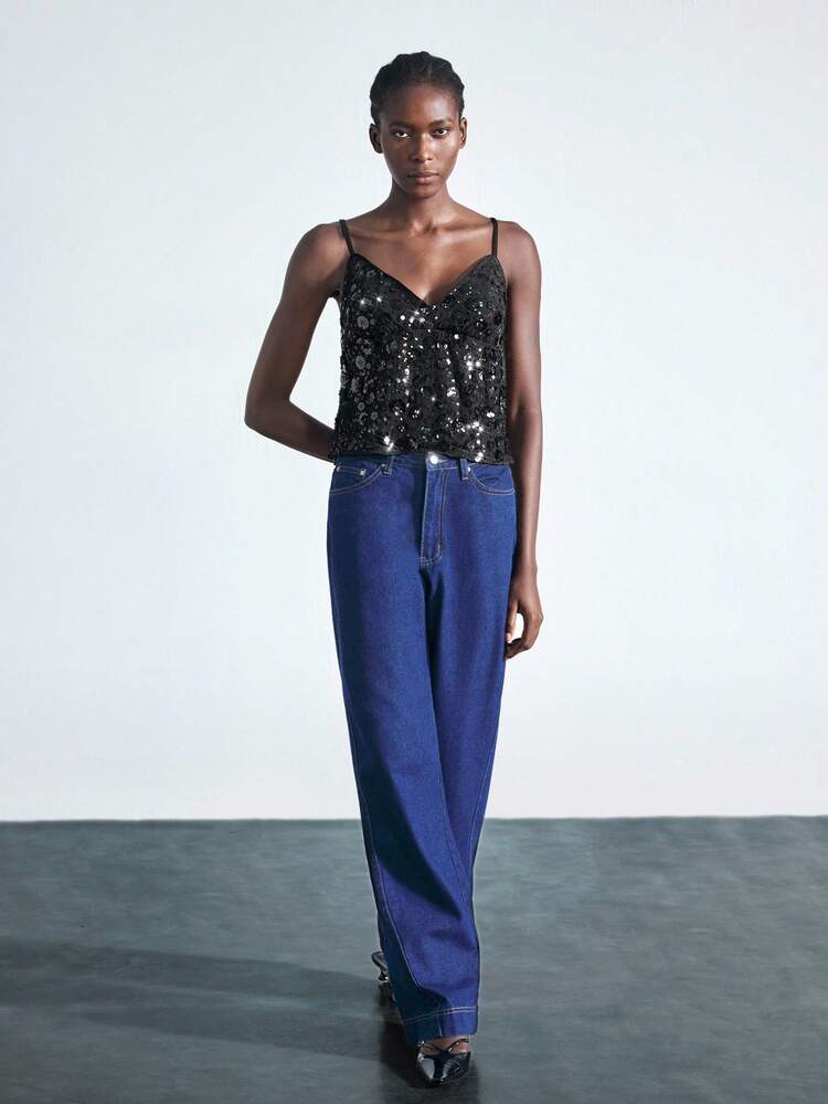 SHEIN Maija Women's Floral Sequin Elegant Camisole,Little Black Dress,Fall Women Clothes