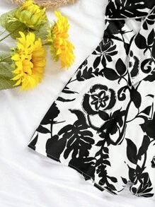 Soleia 女士度假植物印花扭纹前胸抹胸连体衣 - 黑與白 - 查看 6