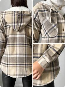 SHEIN Cottnline Cotton Ladies' Plaid Drawstring Hooded Regular-Fit Jacket - Multicolor - View 5