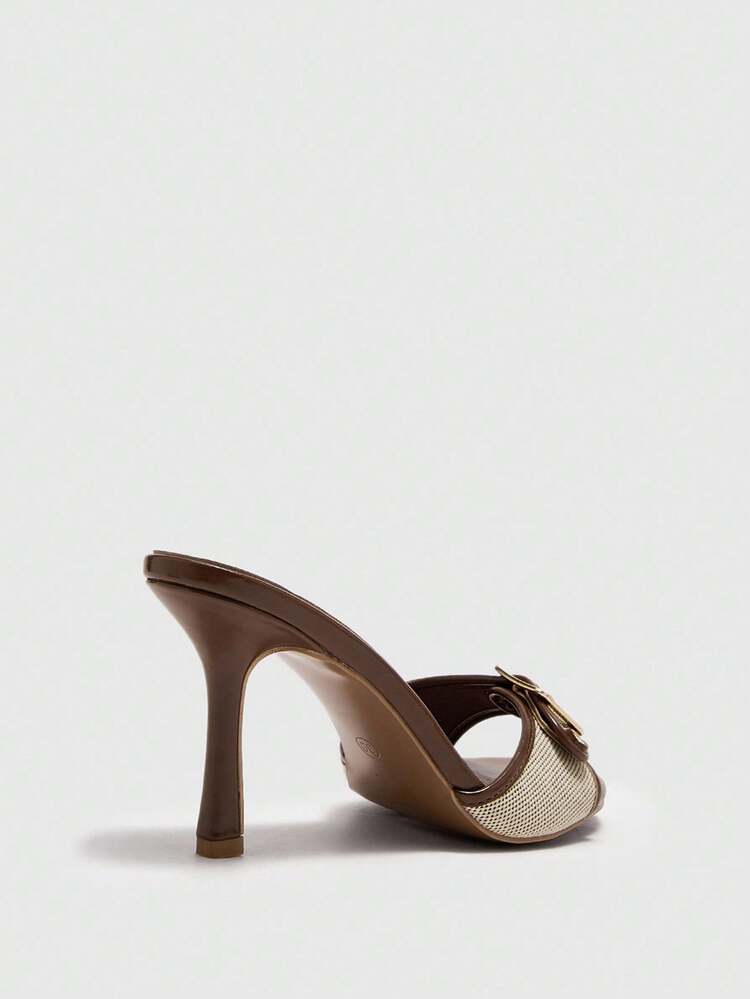 CUCCOO BIZCHIC Giày cao gót mũi tròn thời trang màu nâu và trắng, khóa vàng, phù hợp cho việc đi lại hàng ngày - màu nâu - Xem 9