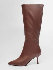 SHUZIA Women Everyday Basic Comfortable Zip-On Mid-Calf Kitten Heeled Boots - Chocolate Brown - View 4