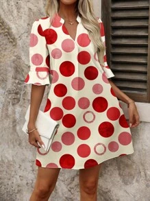 SHEIN Clasi Pink Polka Dot Print Casual Vacation Style Mini Dress, Suitable For Summer & Autumn, Vacation & Party Polkadot Dress Chic Dress