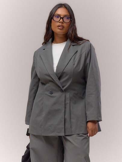 MUSERA Plus Size Fitted Wide Collar Cinched Waist Blazer Only Cute Summer Holiday Elegant Vacation Classy Holiday Coolgirl Casual Dawn Curve