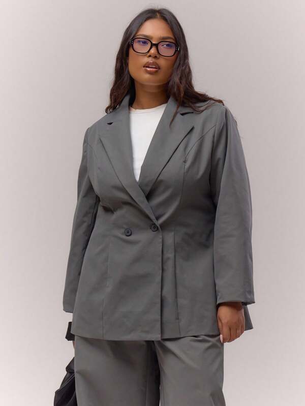 MUSERA 大码修身宽领收腰西装外套，可爱夏季假日优雅度假风，酷女孩休闲黎明曲线