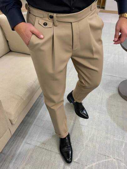 Calvornis Pantalones de traje entallados de unicolor casual y versátil para hombres