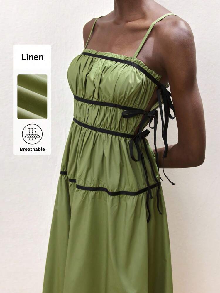 SHEIN Maija Women's Color Block Pleated Twist Cami Dress, Suitable For Summer,Summer Dresses For Women,Vacation Outfits