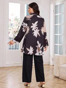 Lacomfia Women's Plus Size 2 Pieces Set, Fashionable Printed Casual Women Suit Sets Plus Size Pant Suit Women Plus Clothing Sets Blouse And Pants Set Two Piece Pant Set,Women's Fashion Casual Autumn And Winter Sexy Party Wedding Birthday Back To Work Back To School Halloween Costumes, Gifts For Mom, Women's Autumn Suits Autumn Dress Winter Women's Clothing, Autumn Women's Shirt Cardigan Two-Piece Suit, Pants Super High Stretch, Comfortable And Soft Fabric - Black - View 2