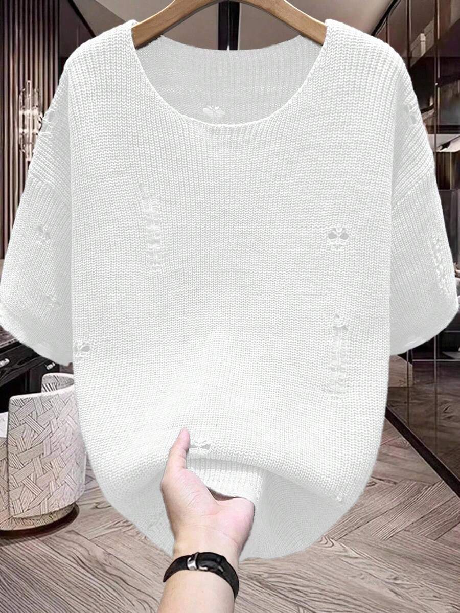Manfinity Homme Áo len dệt kim màu trơn đa năng thường ngày dành cho nam - trắng - Xem 1