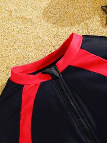 SHEIN Tween Boy Casual Sports Pattern One-Piece Swimsuit, For Beach, Swimming, Surfing - Red - View 5