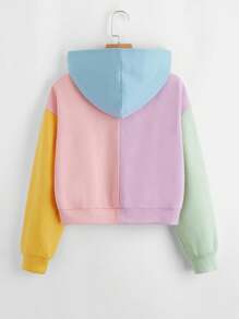 SHEIN 青少年女孩撞色袋鼠口袋保暖衛衣 - 彩色 - 查看 2