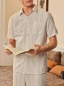 EverLounge Bộ đồ ngủ tay ngắn ôm vừa vặn họa tiết sọc dệt cho nam - Nhiều màu - Xem 6