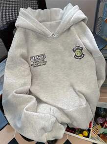 INAWLY Women's Letter Pattern Casual Versatile Drop Shoulder Hoodie Fall Cloth For Women - Light Grey - View 2