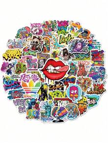 SHEIN 1 bộ/50 miếng dán graffiti đường phố, chống thấm nước, dùng cho laptop, bình nước, xe đạp, ván trượt, hành lý, ô tô. - Nhiều màu - Xem 1