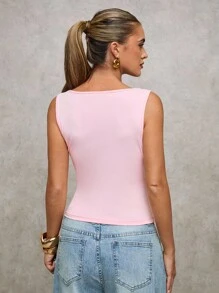 SHEIN BAE 女士夏季岛屿假期意大利度假水晶装饰方领修身吊带背心/度假背心