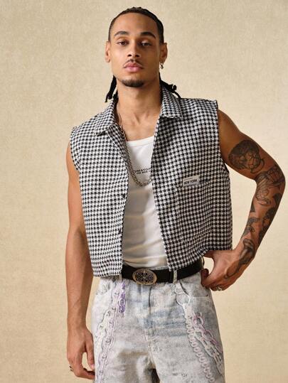 Street Life Gilet casual da uomo monopetto con motivo a spina di pesce e tasche, autunnale