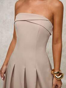SHEIN BAE Women's Elegant Beige Tube Top Maxi Dress,Summer Dining Umbrella Skirt,Khaki Long Party Dresses For Women,Autumn Winter Christmas New Year Clothes - Khaki - View 6