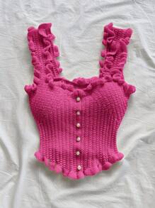 Soleia 女士浪漫休闲度假针织上衣 - 玫紅色 - 查看 4