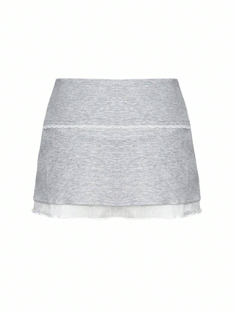 Women's Lace Patchwork Bowknot Tie Waist Mini Skirt