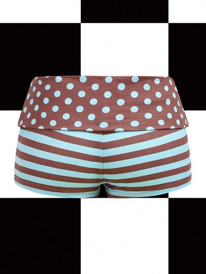 Y2Kool Annarte Mint Green, Brown, Color Block, Striped, Polka Dot, Y2K, Streetwear, Casual Women's Shorts, Suitable For Summer, Vacation, Gathering, Party, Daily Wear Polka Dot Swim Shorts Striped Swim Shorts Women Swim Shorts Cheeky Shorts Sexy Short Matching Idea Stylish Collection New Year Gyaru Graphic Shorts Beach Shorts Spring Women Birthday For Women Carnival