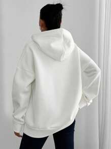 SHEIN Women Pearls Ribbon Embroidery Detailed Oversize Hooded Sweatshirt