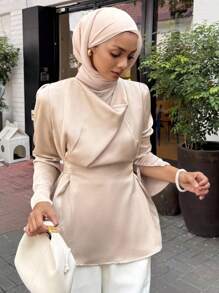 DAZY Áo sơ mi nữ tay dài cổ ve lật màu trơn thanh lịch, phong cách công sở giản dị. - Màu vàng - Xem 7