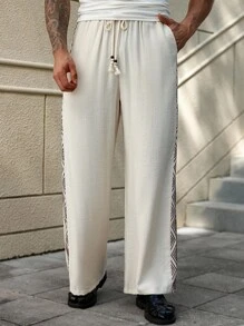 Manfinity Homme Pantaloni dritti casual da uomo taglie forti con stampa geometrica e patchwork, adatti per l'autunno - Albicocca - Visualizzare 3