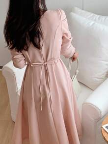 DAZY Damen 3/4 Ärmel elegantes fließendes Midi-Kleid Langarmkleid - Pink - Übersicht 5