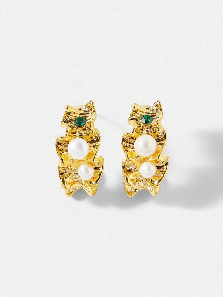 FAUX PEARL & RHINESTONE TEXTURED EARRINGS