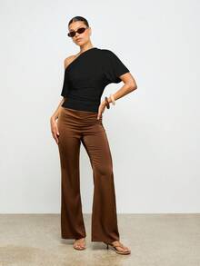 AiiRZ 露肩不对称上衣现代修身腰部短袖衬衫当代时尚秋冬春季节日晚会装