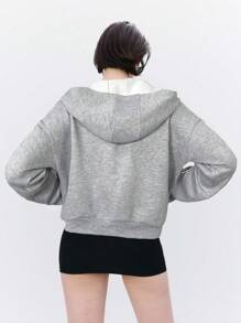 LYSMO 女士时尚前卫镂空设计灰色连帽衫，秋冬款 - 灰色 - 查看 2