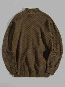 EURMUSE Men Textured Half Zipper Rib Knit Crew Neck High Quality Regular Sweater - Dark Green - View 3