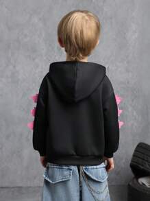 GODZILLAxKONG X SHEIN 小男孩卡通图案长袖宽松针织黑色连帽卫衣