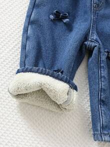 Cozy Pixies Baby Girl Bow Decor Elastic Waist Casual Pants, Versatile & Comfortable Fall Winter - Blue - View 6